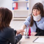 Injured employee visiting lawyer for advice on insurance